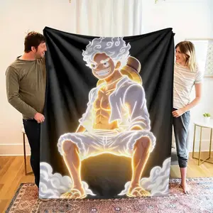 Glow Warrior Lightning Aura Anime Print Flannel Throw Blanket, Ultra-Soft Warm Cozy Durable Cover for Bed Sofa Office, Gift for Adults and Children, Kid Room Decor, Father's Day Gift