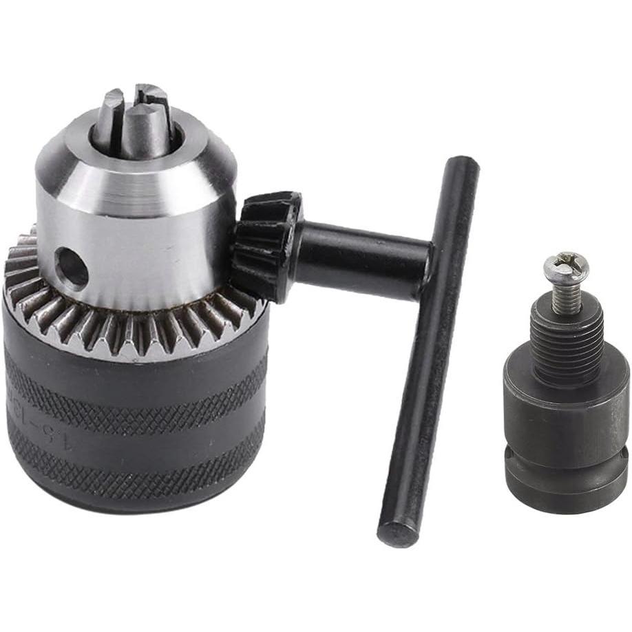 1/2-20UNF Mount 1.5-13mm Capacity Key Drill Chuck for Air Impact Wrench Converter Conversion Tool with Chuck Key and 1/2 inch Socket Square Female Adapter