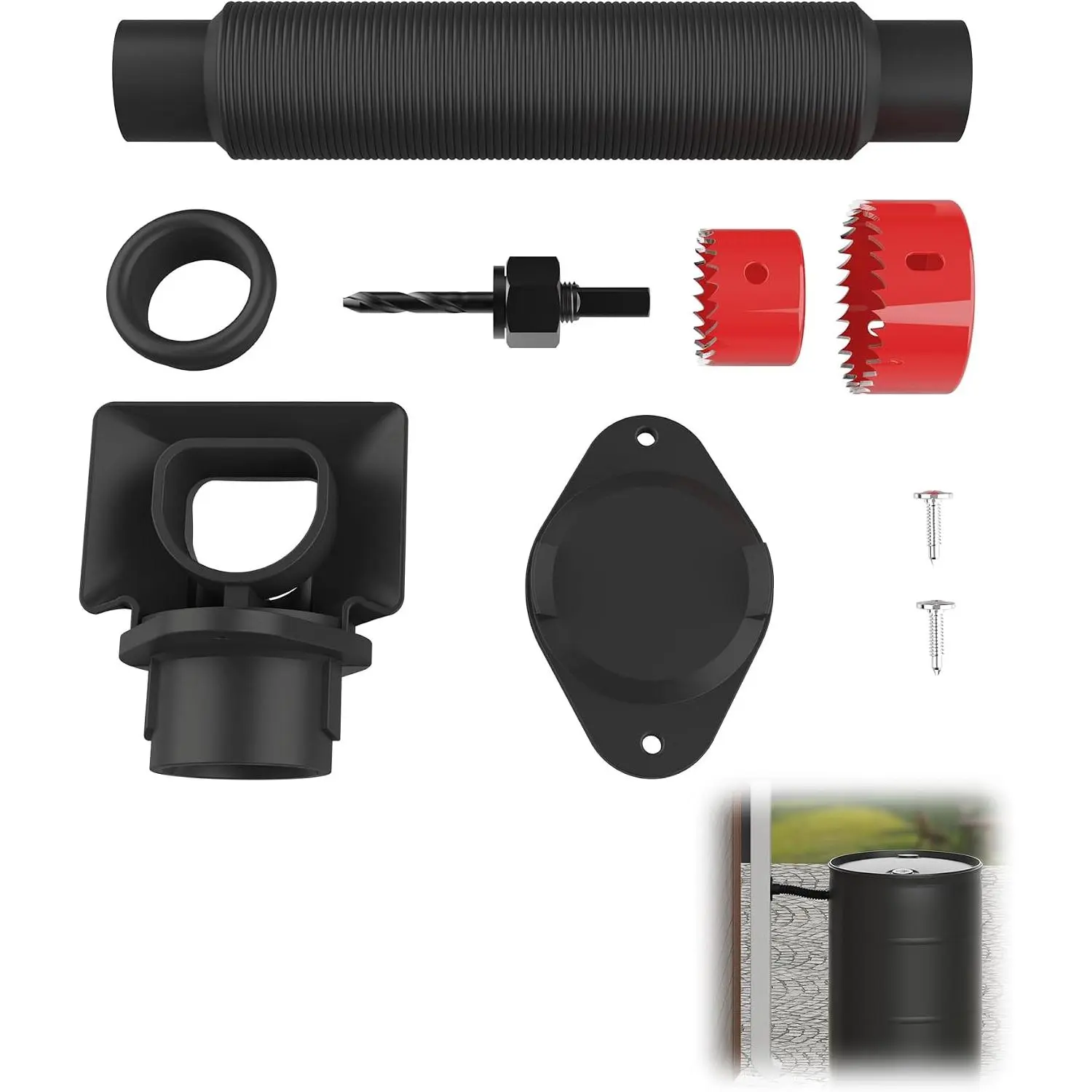 Rain Barrel Diverter Kit - Rain Barrel Downspout Diverter for Rectangular Downspouts, Easily Turn Plastic Containers into Rain Barrels, Easy Installation Without Dismantling (with Hole Saw Set)