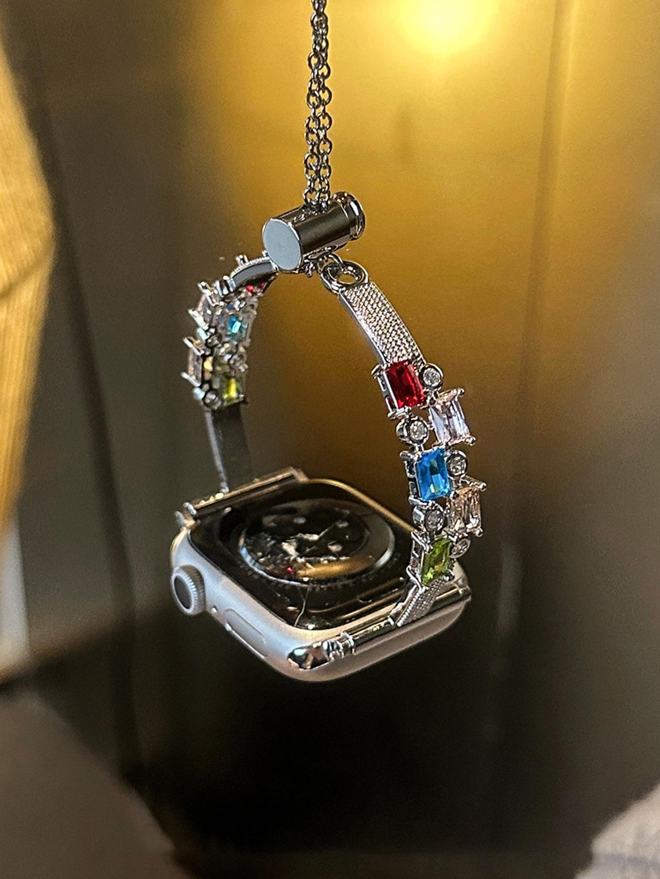 Candy Square Rhinestone Bracelet Watch Band, Stylish Strap Compatible With Apple Watch Series 4 5 6 7 8 9, Shiny Elegant Design For Women's Daily Wear