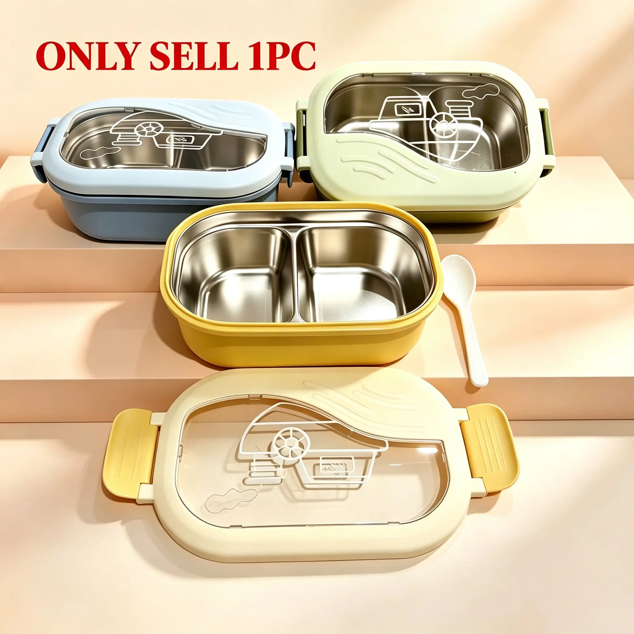 1 piece of simple stainless steel bento box, Insulated portable bento, Double-layer design, heat-retaining function, comes with tableware, ideal for students and office workers, Insulated Lunchbox