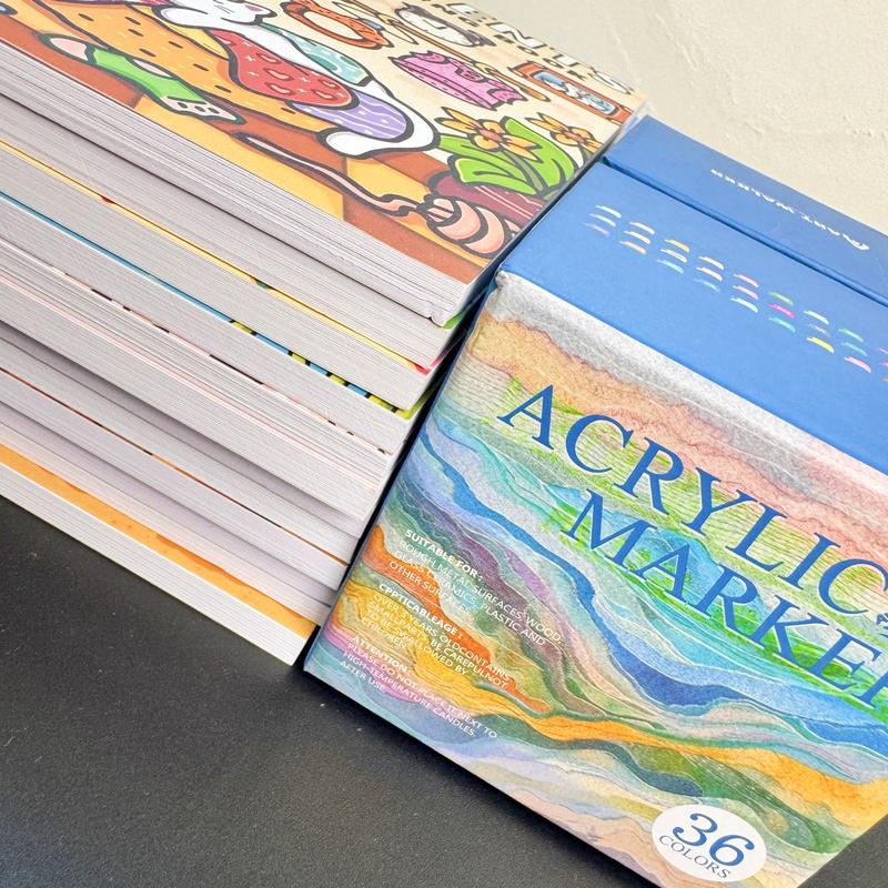 12-Piece Thick Coloring Book Set with 36 Colors, Coloring Book Markers, Cute Designs, Multiple Themes, Perfect for Daily Leisure & Holiday Gifts