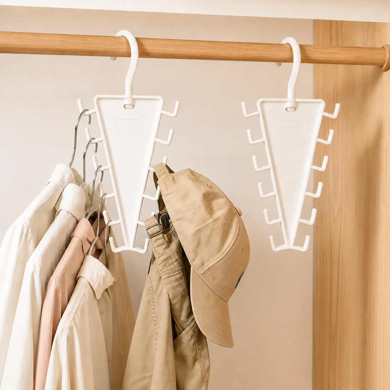 12 Hooks Space Saving Closet Hanger Organizer | Vertical V-shape Tier Frame Holds Shirts, Hats, Ties, Belts and Scarves, Closet Storage Organizer for Wardrobe Space Saver