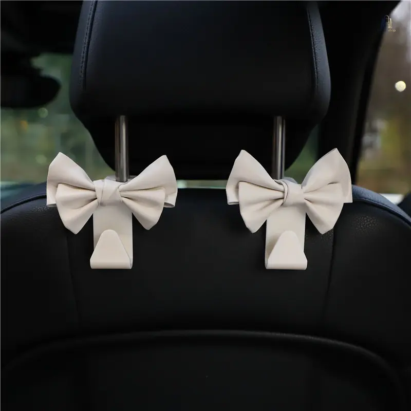 Women's Leather Bow-Shape Car Seat Headrest Sturdy Hooks - ABS Plastic Car Storage Organizers, Cute Interior Hanging Accessory, Sohochic Fashion Gift, Cute Car Interior Accessories
