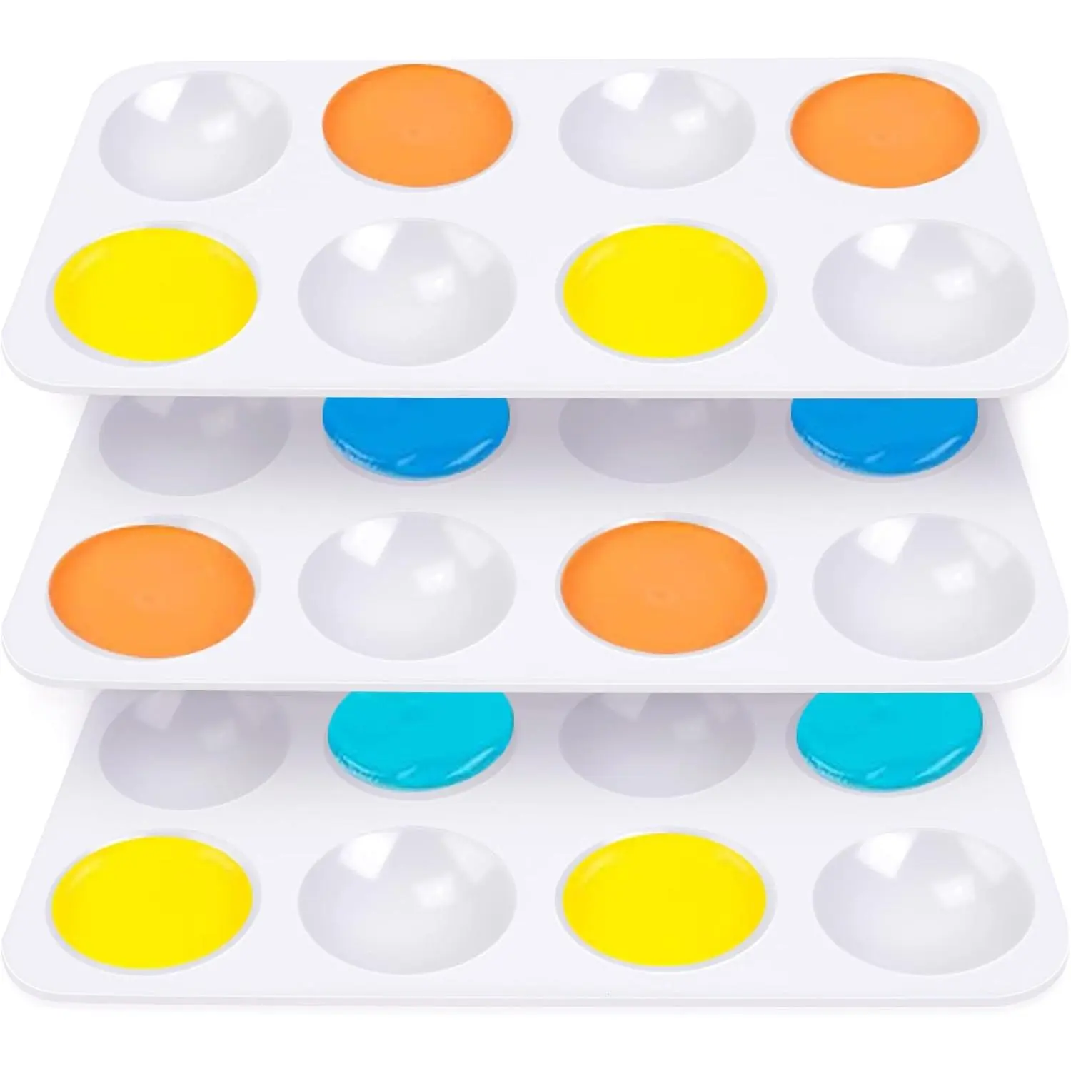3 Pcs Rectangular Plastic Paint Tray Palettes with 8 Wells for Kids, Students, Adults, Painting Party, DIY Craft and Art Painting