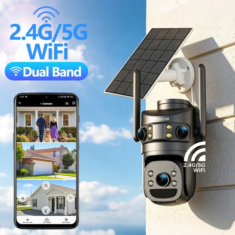 4K 8mp Wireless Outdoor Solar Powered Security Camera, 360° Panoramic View, Pir Human Detection, Color Night Vision, Two-Way Audio, Wifi Security Camera