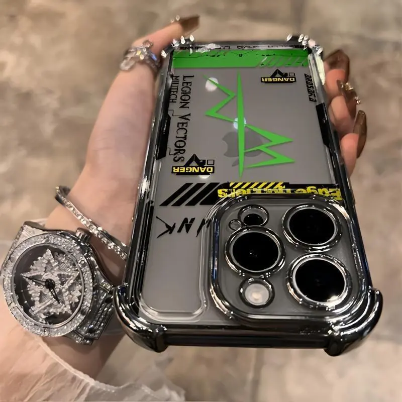 Cyberpunk Style Frame Pattern Smartphone Casing - Coated Anti-Drop Transparent Soft Back Handheld Devices Accessory for iPhone 17 Air,16,15 Plus,14,13,12,11 Pro Max,Xsmax & Samsung Galaxy S26 Ultra,S25 Plus,S24+,S23 FE,S22 (QXA838)