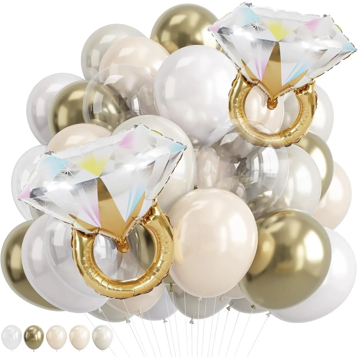 and White  Ring Balloons,  White Beige  Double Latex Balloons with Big Ring Foil Balloon Set for Boho Engagement Bridal Shower Wedding She Said Yes Bachelorette Party Decorations