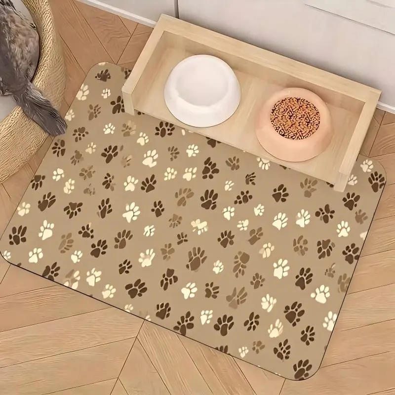 Non-Slip Pet Feeding Mat, Light Cute Paw Print Design, Leak-Proof Easy Clean Waterproof Surface, Durable, Portable Outdoor Use