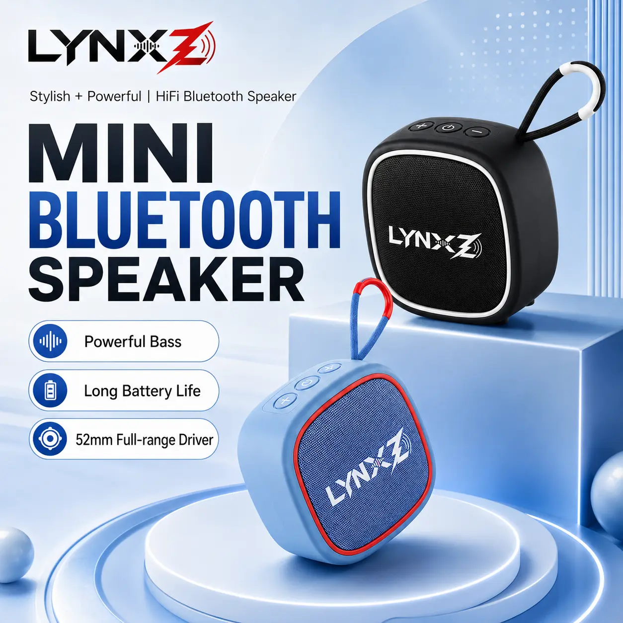 LYNXZ Mini Portable Bluetooth Speaker with 52mm Full-Range Driver, TWS Stereo Pairing, Long Playtime Compact Pocket Speaker for Camping Travel Home