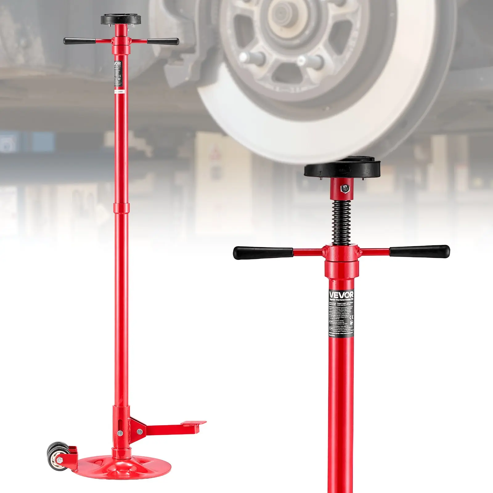 VEVOR Underhoist Support Stand, 3/4 Ton (1653 lbs) Capacity Under Hoist Jack Stand with Two Wheels, Lifting from 51.97" to 80", Bearing Mounted Spin Handle, Foot Pedal, Support Vehicle Components