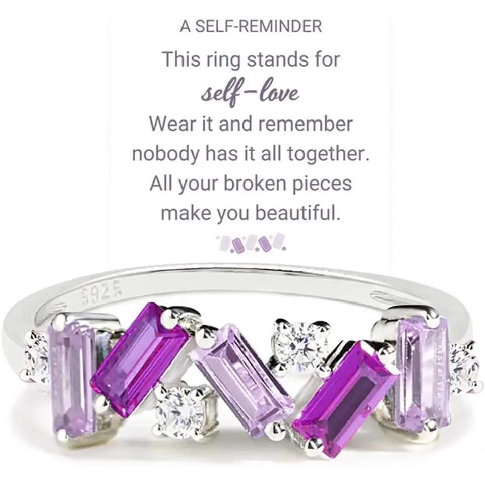 Nobody Has It All Together Pink Band Ring for women, S925 Plated with 14K White Gold Irregular Pink Self Love Ring, All Your Broken Pieces Make You Beautiful, Pink Jewelry Gift for women
