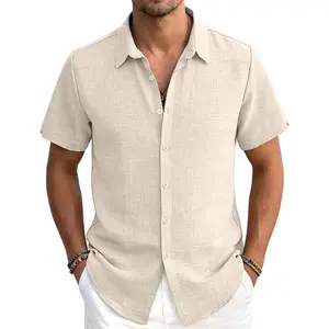 Men's Linen Shirts Casual Lightweight Button Down Shirt Beach Vacation Summer Tops Short Sleeve Stylish Shirt