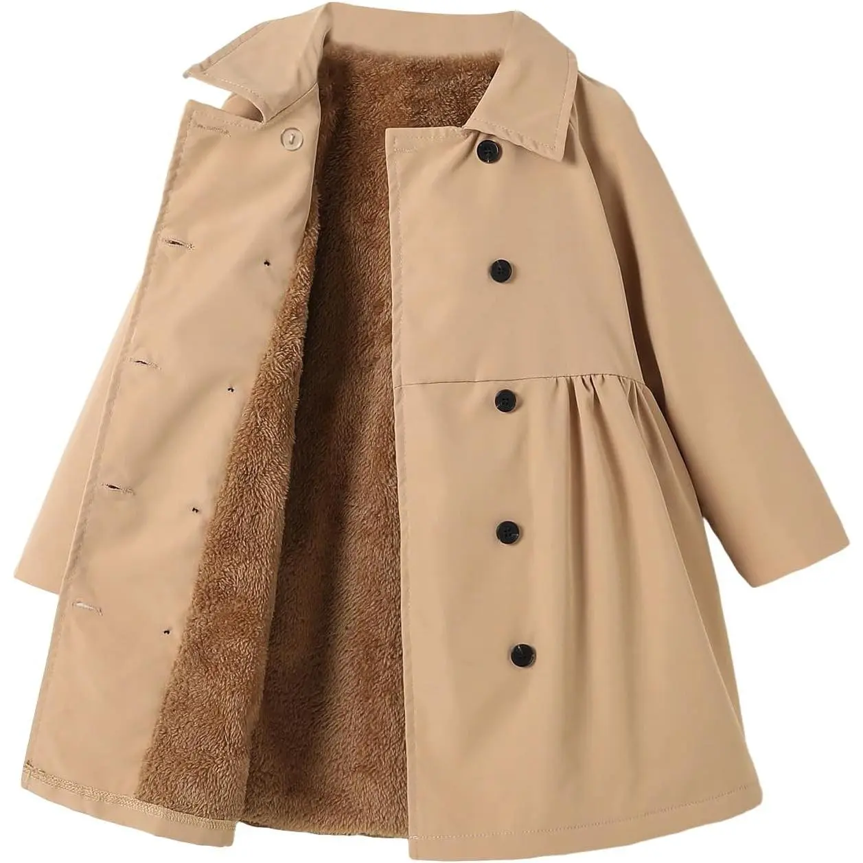 Toddler Girl's Double Breasted Long Sleeve Trench Coat Teddy Lined Outerwear Winter Pea Coats