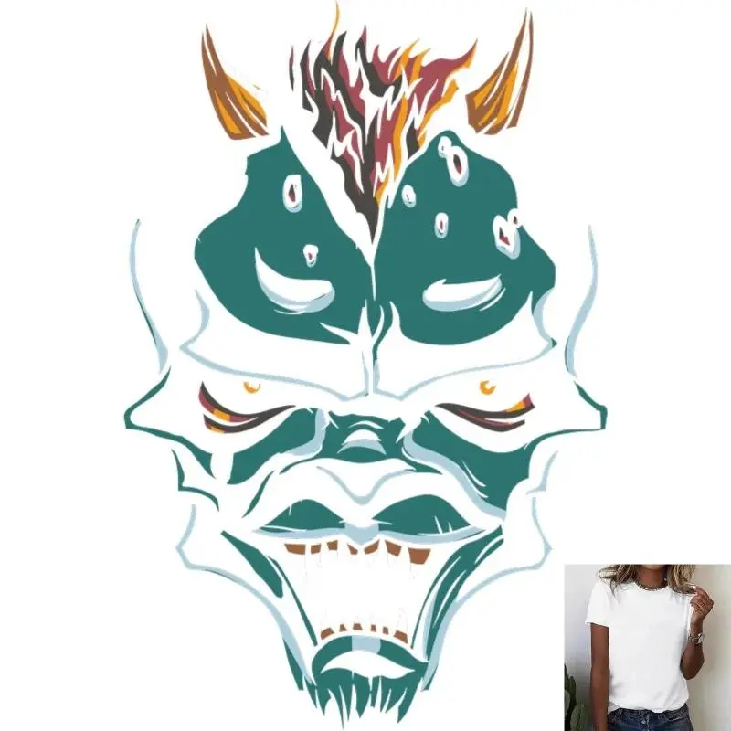 Personality Demon Head Heat Transfer White Ink Iron - on Patch, Trendy Dark Style, Suitable for T - shirts/Canvas Bags/Clothes,