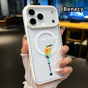 Nicaragua's Colorful Bird Pattern Magnetic Phone Case for iPhone 17 16  Pro Max Plus 15 14 13 12 11 Air E Non-Yellowing Clear Crystal Drop-proof Slim Silicone Shockproof Transparent Acrylic Cover Supports Wireless Charging