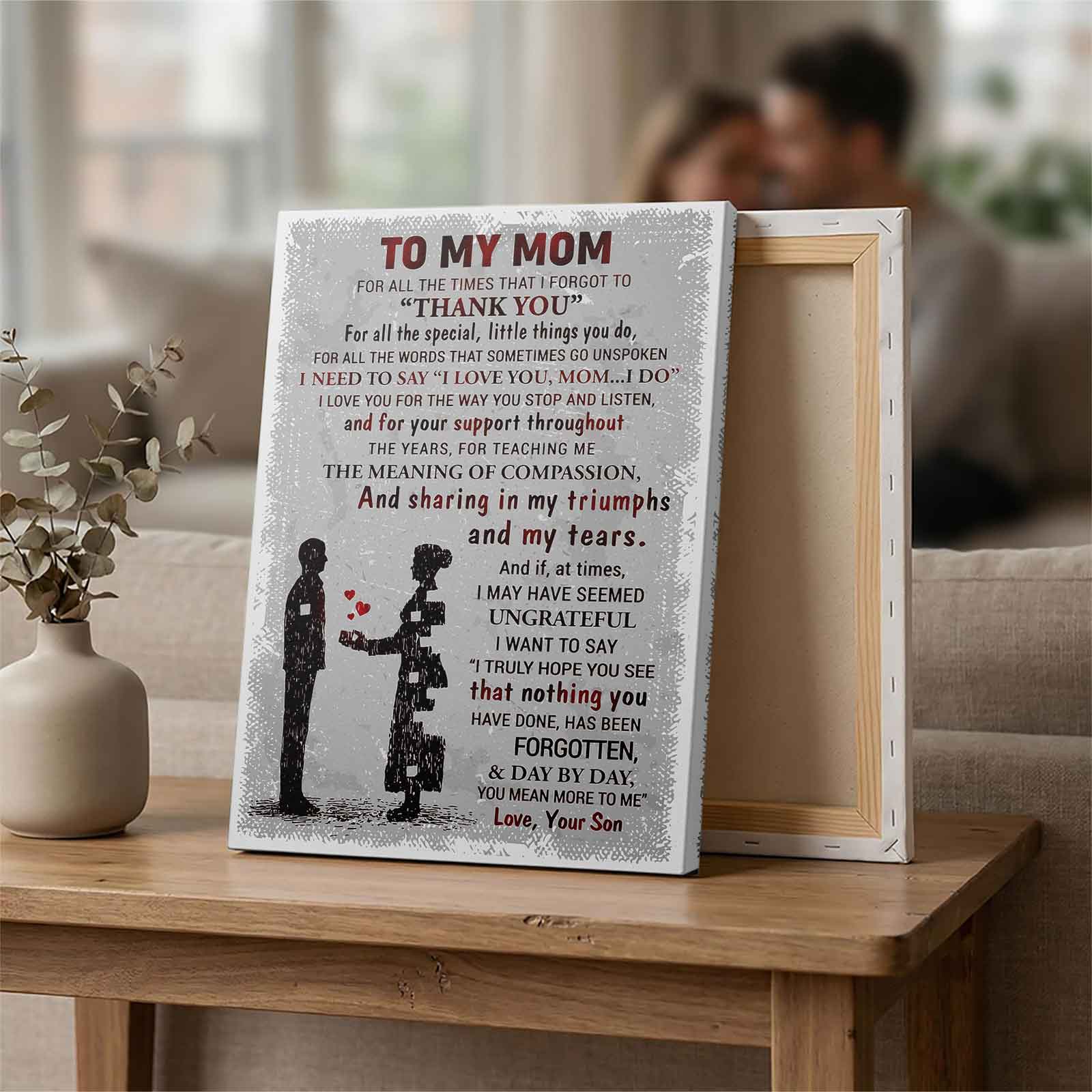 To My Mom Son's Thank You Poem Canvas Wall Art, Heartfelt Mother's Day Gift, Emotional Family Quote Print, Vintage Style Home Decor, Unique Gift from Son to Mom