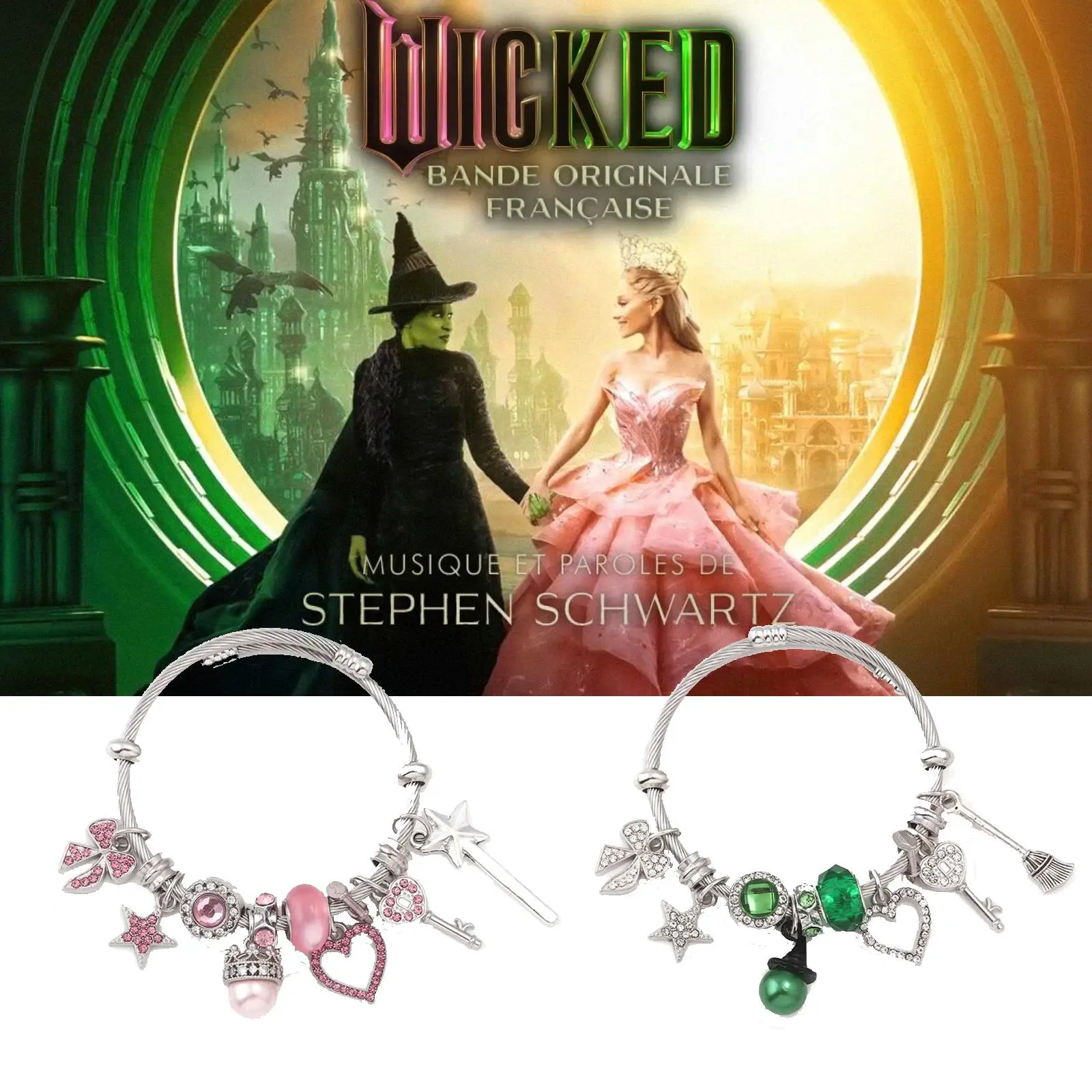 Film Wicked: For Good Musical Bracelet Green Witch Hat Pearl Pink Crown Pearl Pendant Friendship Gift Fashion Accessory Fan Gift