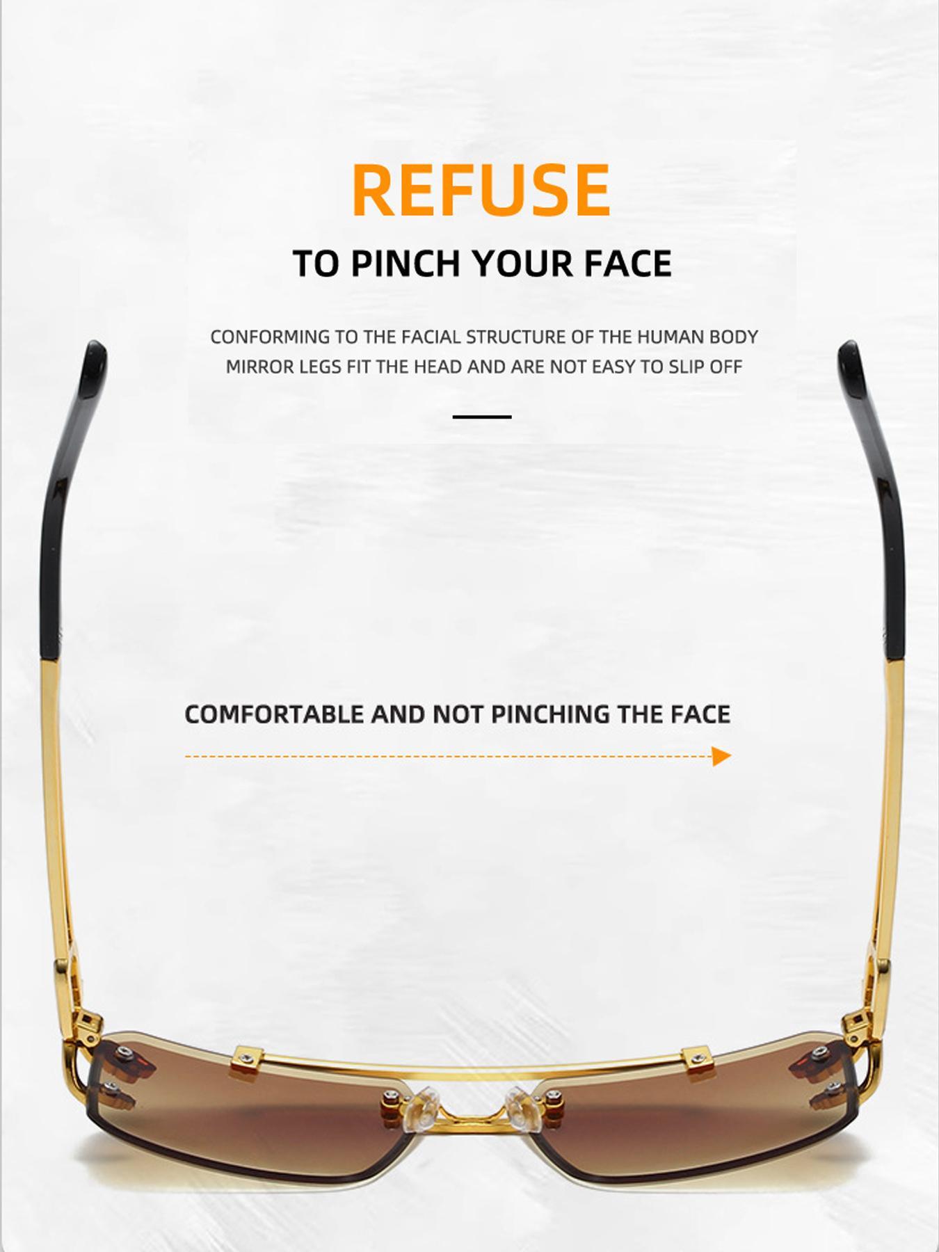 Luxury Square Gold Frame Fashion Sun Glasses Metal Leopard Rimless Sunglasses Double Bridges Gradient Ocean Film Shades UV400 Trendy Casual Sunglasses