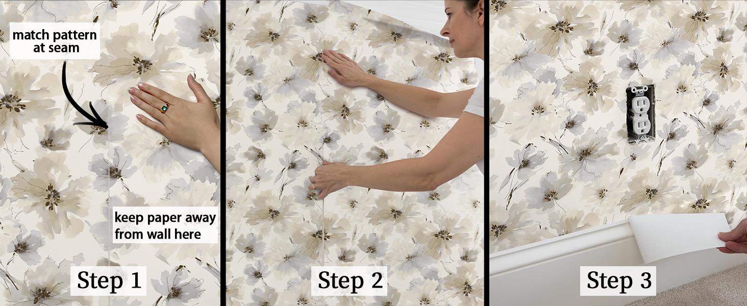Floral Peel and Stick Wallpaper, Beige Yellow Watercolor Flower Contact Paper Peel and Stick for Bedroom, Vintage Removable Waterproof Self Wall Paper 118 x 17.3in, 14.4 sq.ft