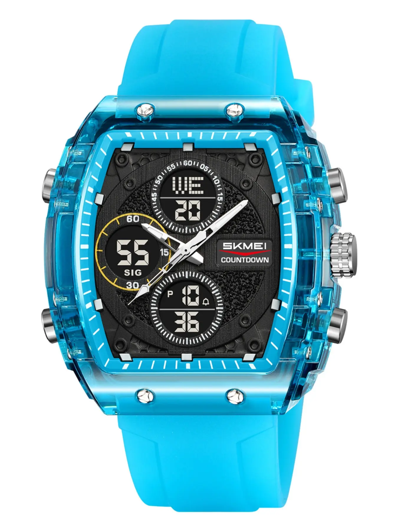 Skmei Men's Digital Watch, Transparent Case, Silicone Band, Fashionable Electronic Sports Watch, Perfect Gift for Valentine's Day