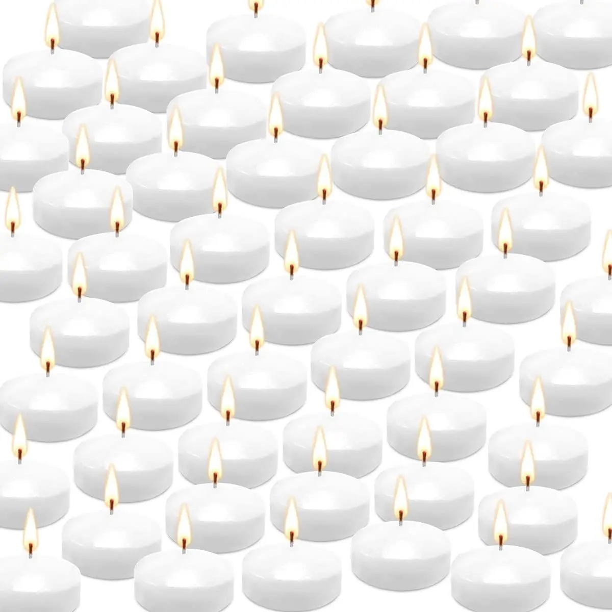 50 Pack 2-inch White Floating Candles, Smoke-Free Odorless, 5-6 Hours Continuous Burning, Suitable for Valentine's Day, Weddings, Holidays and Home Decoration