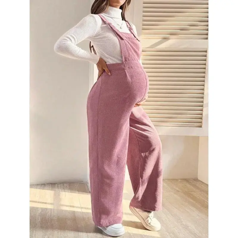 PregnantWomen'sPinkCorduroyTextureCasualJumpsuitAutumnWomen'sClothingFallMaternityOverallsMaternityJumpsuitsPinkMaternityOverallsCorduroyMaternityOverallsPregnancyOverallsFallClothesForWomen