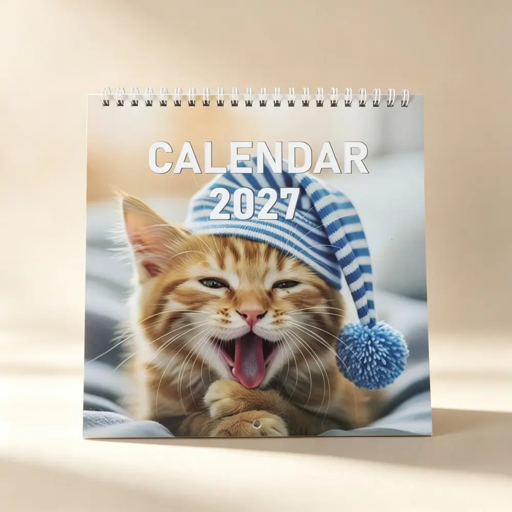 2027 Cute Cat Calendar, Healing Adorable Pet Coil Flip Page Calendar, Style Home Desk Decor, Student Office Planner Gift