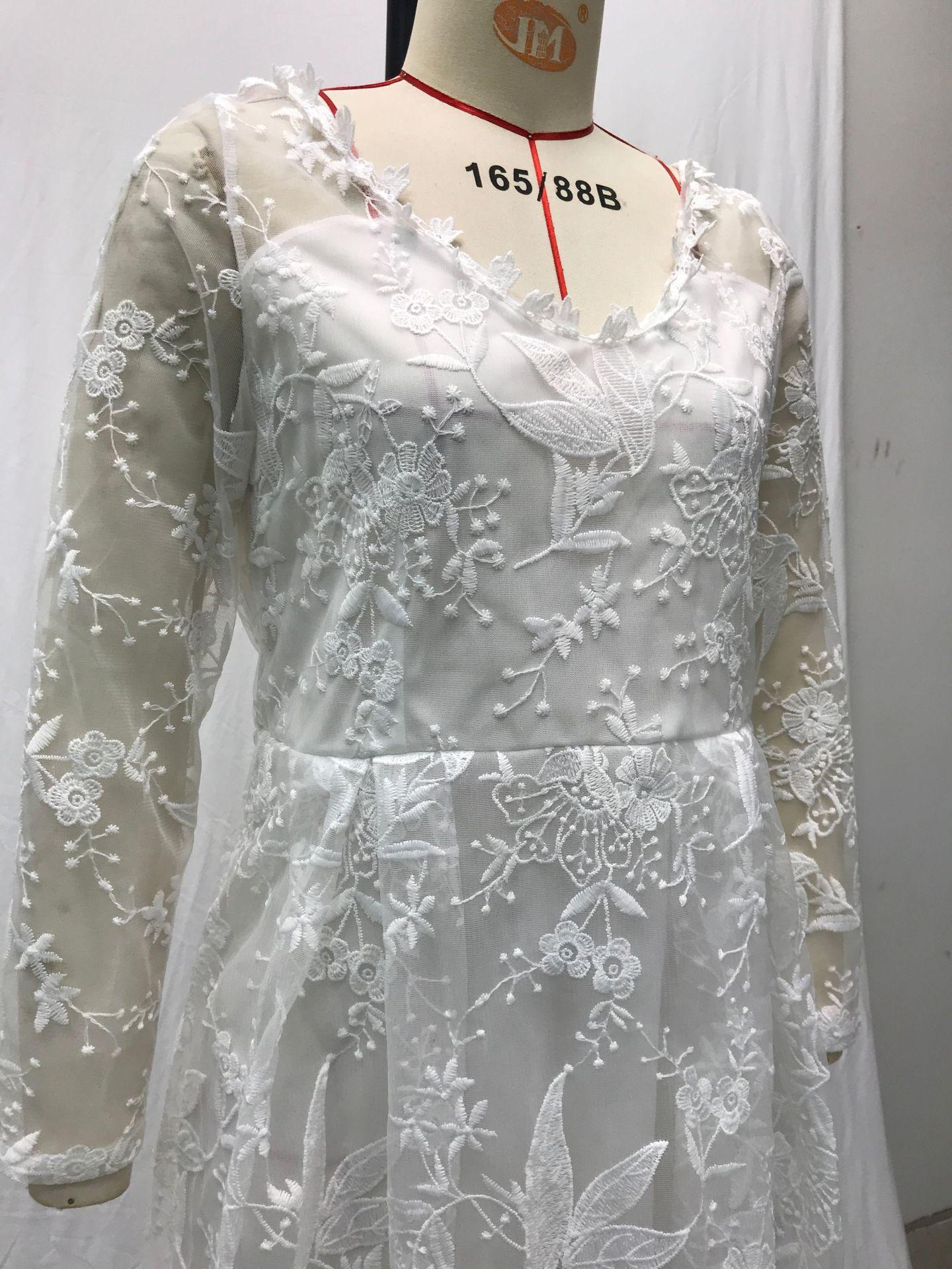 2026 New Style Women's Long-Sleeve Solid Color Sheer Lace Wedding Dress Bridal Gown
