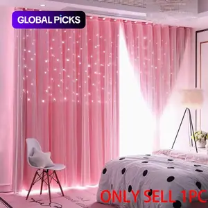 Cute Princess Style Hollow Star Window Curtain, Home Decoration Curtain, 1pc Plain Color Drapes for Living Room Bedroom Study, Adorable Design #GLOBAL PICKS