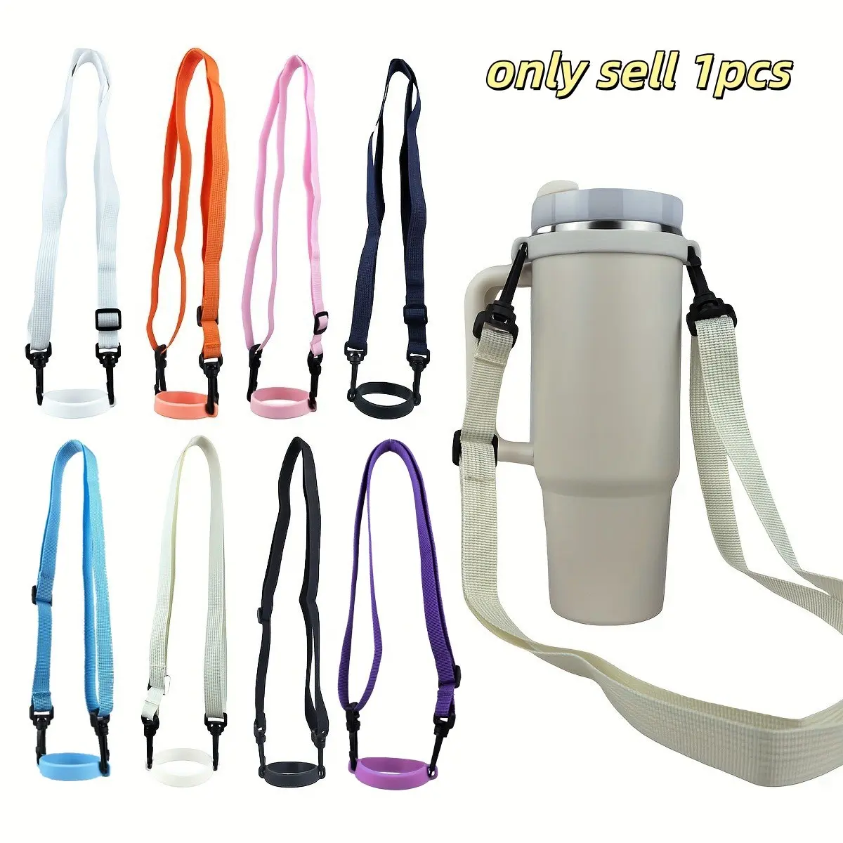 Adjustable Water Bottle Strap with Silicone Loop, Durable and Secure, Fits Large Capacity Bottles, Ideal for Hiking, Camping, Outdoor Activities
