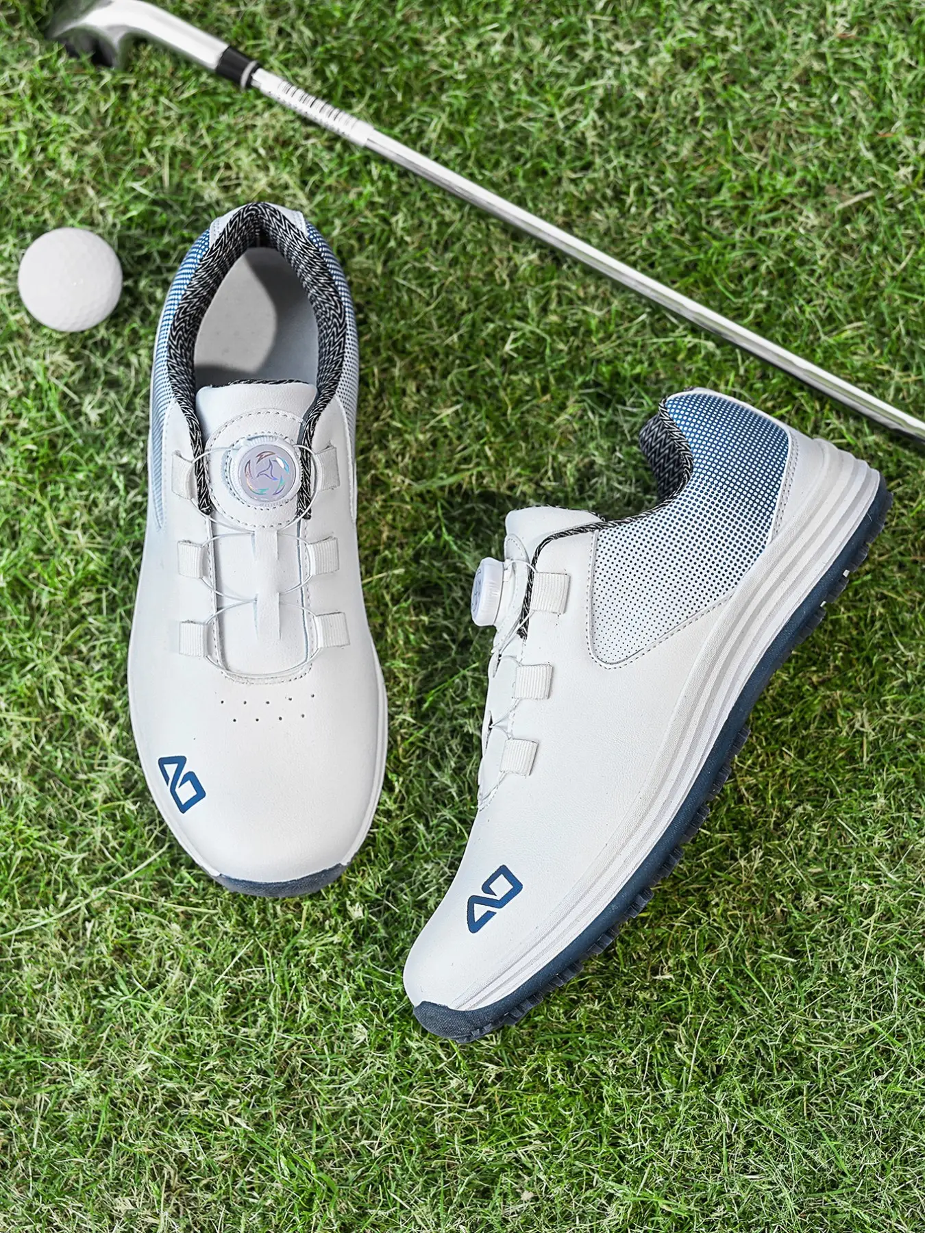 Men's Fashion Colorblock Athletic Golf Shoes, Low Top PU Leather, Auto-Adjusting Buckle, Casual All-Season, Ideal for Golf Training & Daily Wear