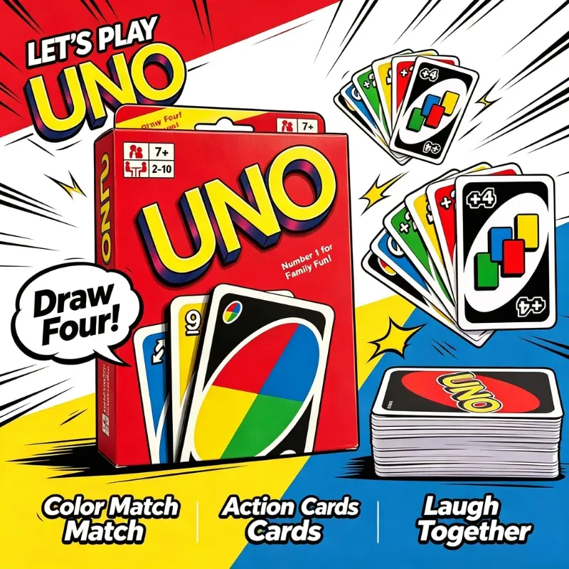 Replacement Full UNO Card Deck, Complete Standard Action Playing Cards Set for Game Night Spare Cards