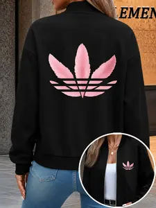 2026 New Zipper Sweatshirt Jacket, Dual Clover Print, European Street Style, Casual Loose-Fit, All-Seasons Outerwear
