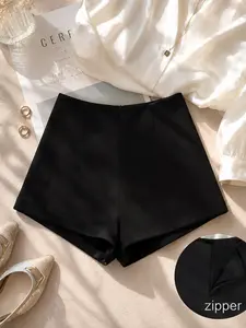 High-Waisted Suit Shorts, French Commuter Style, A-Line Slim Fit, Casual Office Wear, Versatile Basic for Daily Use