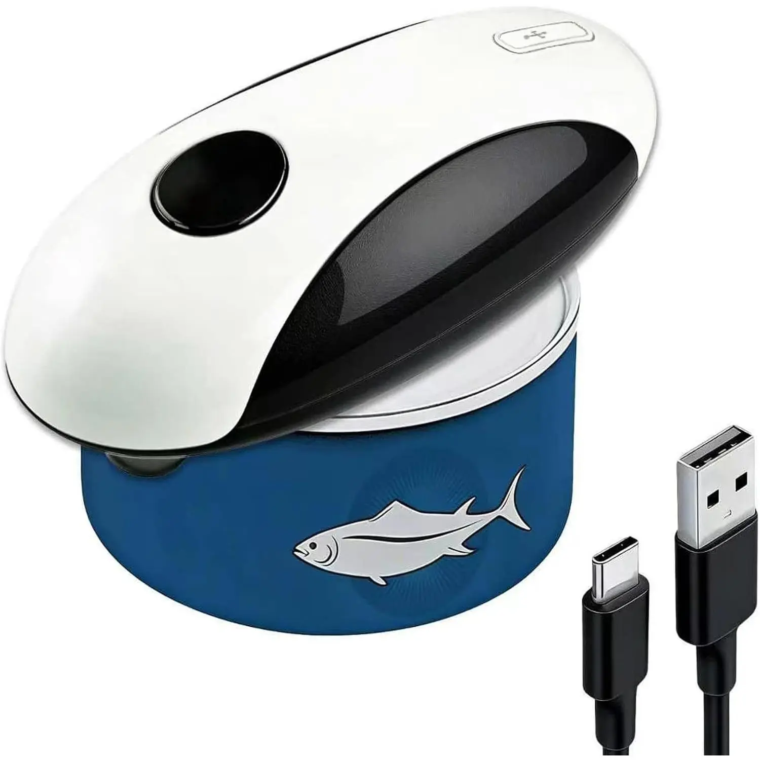 Kitchen Rechargeable Electric Can Opener, One-Touch Opening, Smooth Rim, USB-C Fast Charge, Senior Friendly, White, Hands-Free Design, Easy to Grip and Fits Most Cans