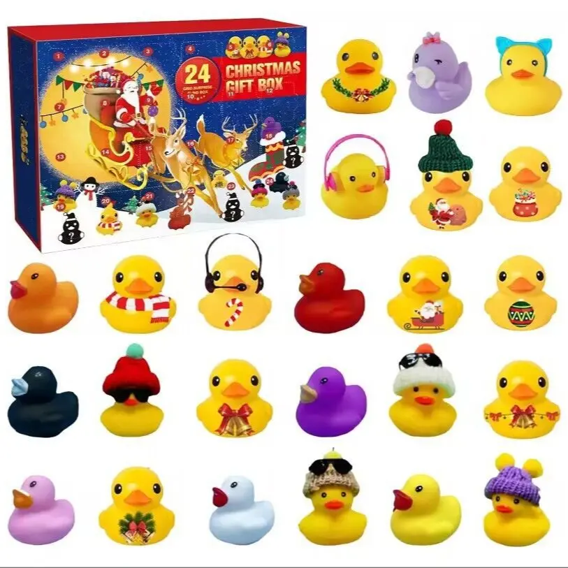 24-Cell Christmas Rubber Duck Advent Calendar 2026, 24 Unique Bath Ducks Blind Box Gift Set, Kids' Holiday Surprise Toy Kit, Rubber Duck Assortment