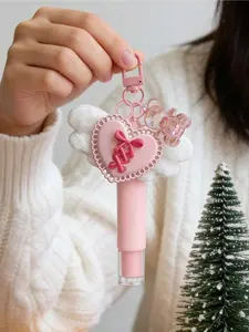 15ml slanted lip gloss tube with heart wing & bear charm. Refillable squeezable cosmetic container with twist cap for lip balm. Portable travel accessory, perfect gift for Mother’s Day, birthday, wedding and bridesmaid presents.
