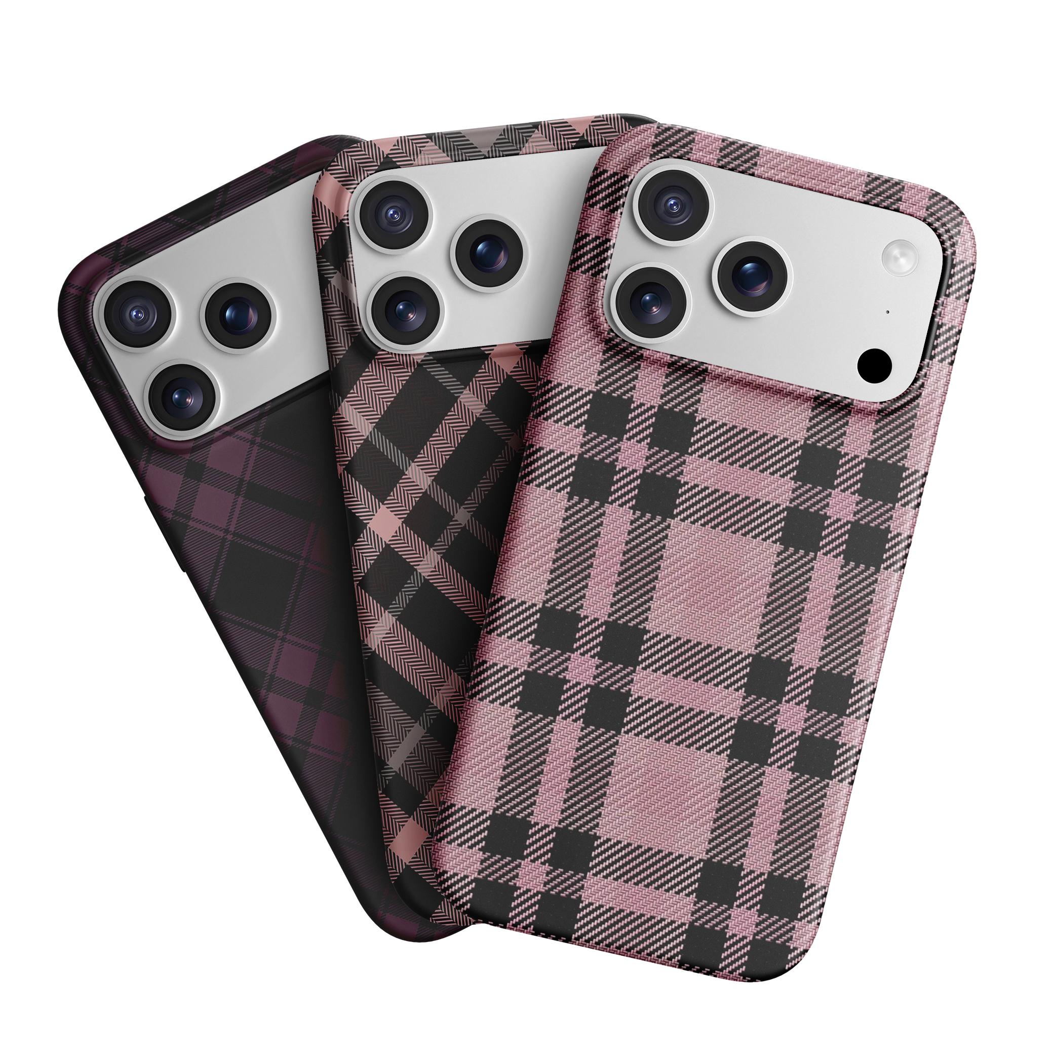 Magsafe Fashion Tartan Checkered 2-in-1 Phone Case for iPhone 17/16/15/14/13 Pro Max Pink Black Plaid Protective Case