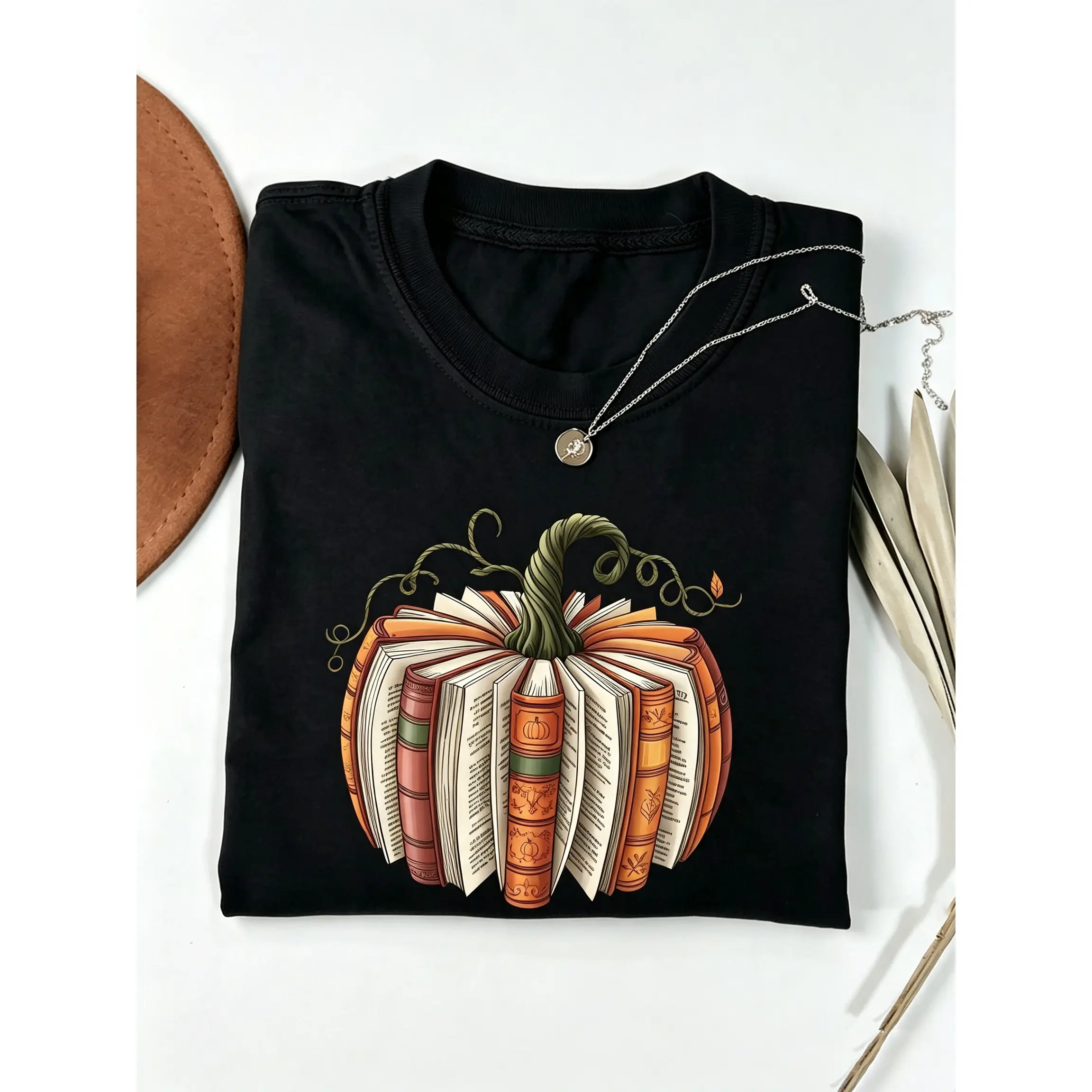 Fall Book Pumpkin Shirt, Halloween Book Lover Graphic Tee, Cozy Bookish Autumn T-Shirt