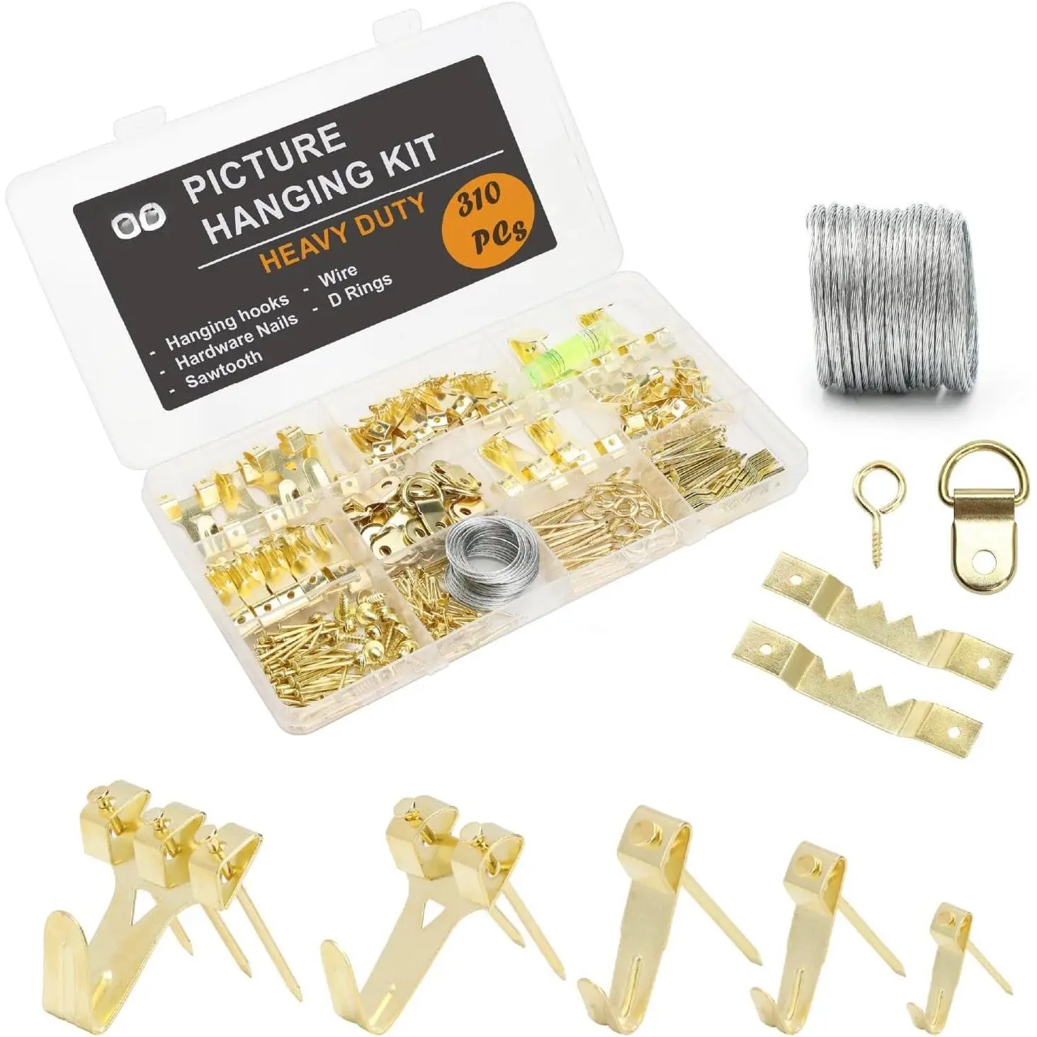 - Picture  Kit, 220 count, ,  Hooks | Includes Nails, Sawtooth Hangers, D-Rings, Steel Wire, Ring Hooks,  Wall Mount Hardware for Frames, Canvas, Décor