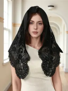 Vintage Floral Lace Triangle Headscarf, European Mesh Hair Scarf, Church Veil, Photo Wedding Veil, Elegant Accessory for Special Occasions