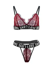 Women's Lace Letter Belted Bra Set, No Steel Cup Design, Elegant Fashionable Underwear, Perfect Gift Choice, Comfortable Stylish Lingerie rave outfit lenceria sexi mujer rave outfit Clothing