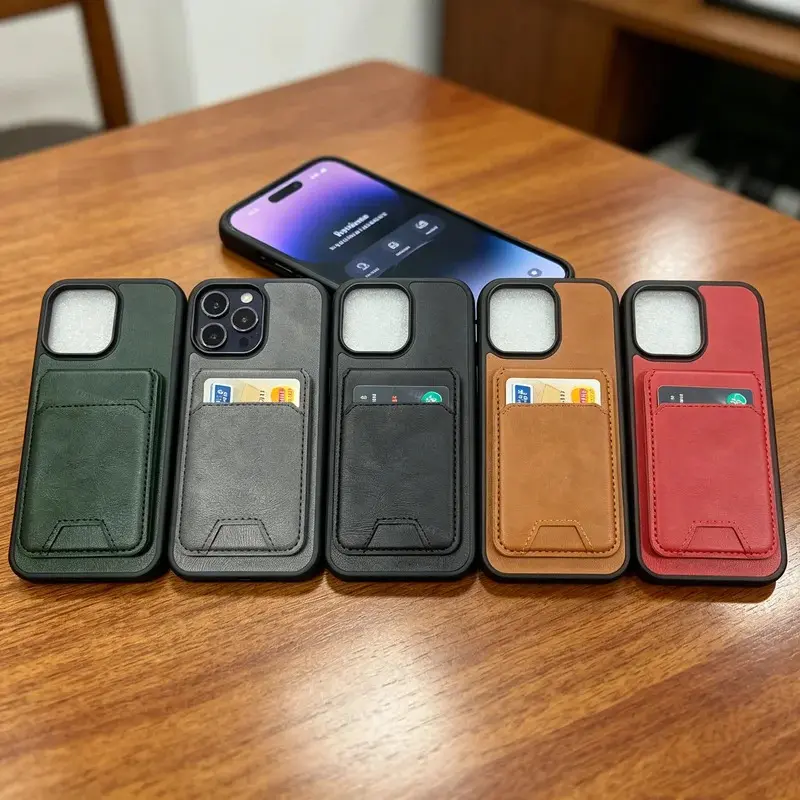 Genuine Leather Grain Magnetic Card Holder Phone Case Set, detachable card pouch, full coverage shockproof & pressure-resistant protection, precise cutouts, compatible with multiple Apple iPhone models