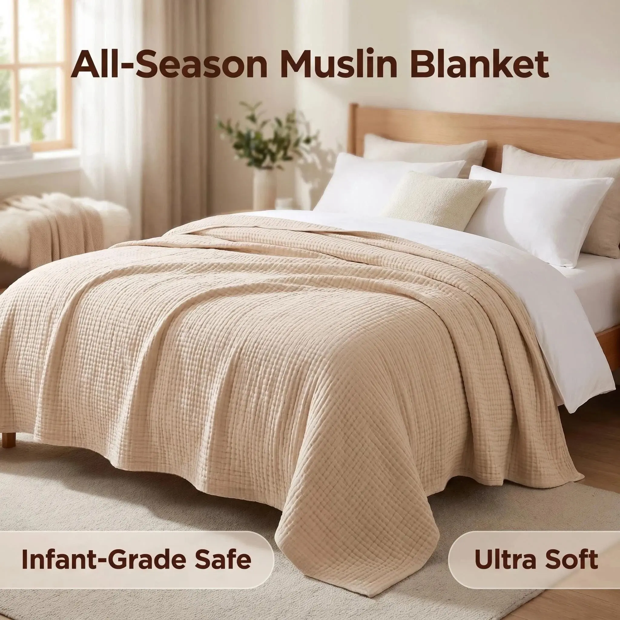 TDHD,Solid Color Bedspread, Casual Style, 6-Layer Thickness, Breathable Structure, Large Size Options, Baby-Safe Fabric, All Seasons Use