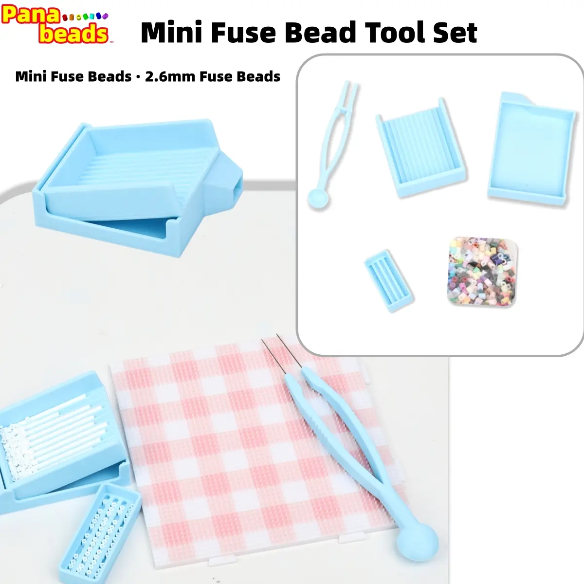 1 Set Mini Fuse Bead Tool Set With Bead Shovel,Pixel Bead Standing Tray, Short Double-needle Bead Pen & Recycling Lid, DIY Pixel Handmade Beading Supplies for Craft Enthusiasts