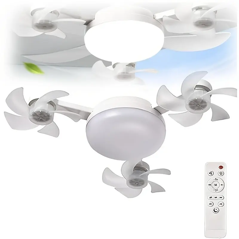 Multifunctional LED Ceiling Fan Light, Modern Design Drone-Style Fan Light, Dual Fans with Enhanced Airflow and Lamp, 3 Adjustable Speeds, Remote Control with Aa Battery, Led Lighting