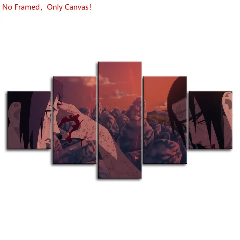 5 piece/set of frameless canvas painting print poster, classic hot-blooded anime art, Itachi and Sasuke Uchiha, very suitable for Japanese two-dimensional fans, the perfect gift for bedroom, living room, kitchen, dormitory corridor, mural, wall decoration