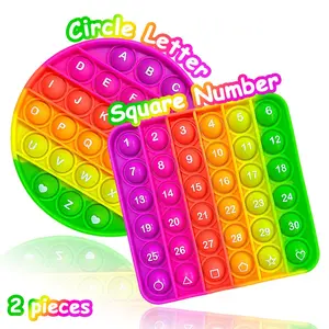 2pcs Circle-Letters & Square-Numbers Teaching Resources, Silicone Alphabet, ABC Alphabets Phonics 1-30 Counting Figures Learning Educational Toys, Math Practice Fidget Board Games Stationery Gifts for Preschool Kindergarten Kids