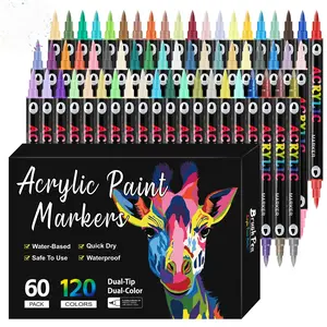 Acrylic Paint Markers, 72-144 Colors Acrylic Paint Pens, Dual Brush Tip Acrylic Markers Set, Dual Colors Acrylic Paint Pens for Stone, Wood, Painting, Drawing, DIY Crafts Classroom Must Haves & School Supplies, Drawing Art Supplies (36-88 Packs)